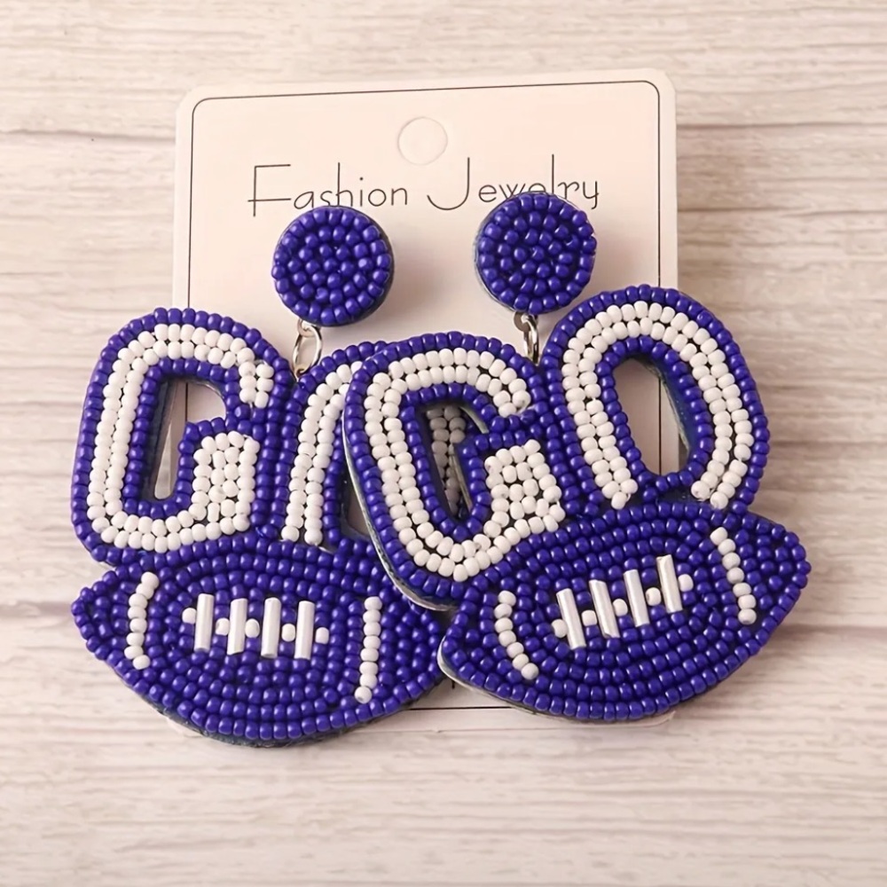 Beaded Dangle Football Earrings
